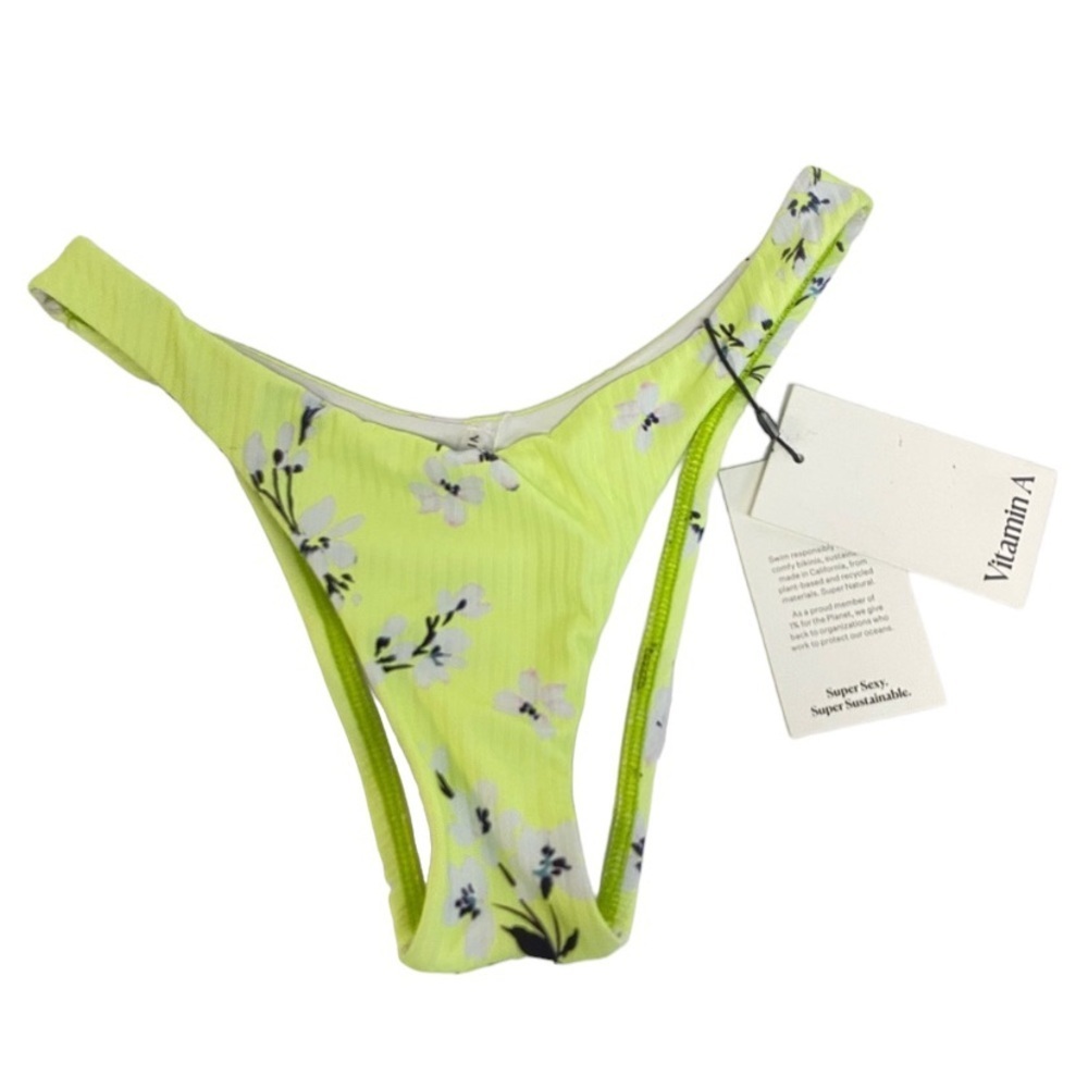Vitamin A NWT Bikini Bottom  Floral Print Sexy Brazilian Cut  Made In US…
